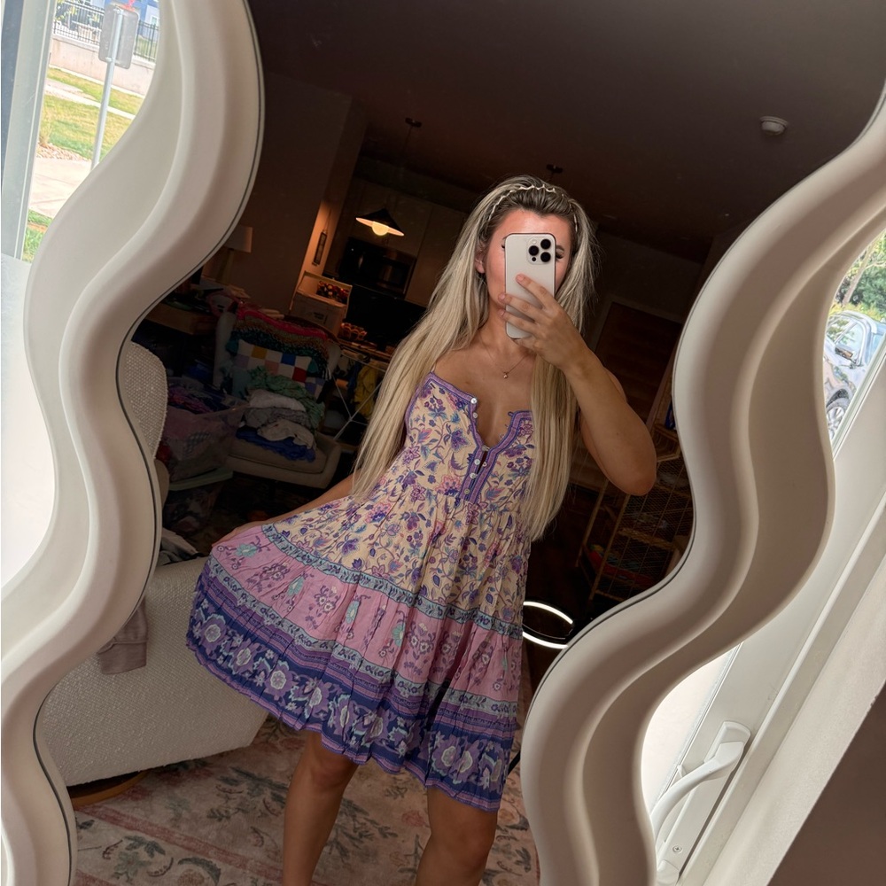 Spell Floral Boho Lace-Trim Dress in Lavender Purple and Pink - Picture 3 of 7